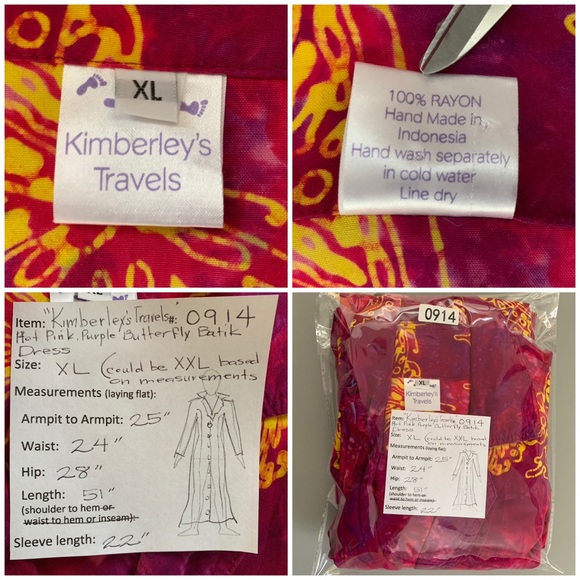 “Kimberley’s Travels” Hot Pink and Purple Butterfly Batik Dress size 2X - Picture 12 of 12